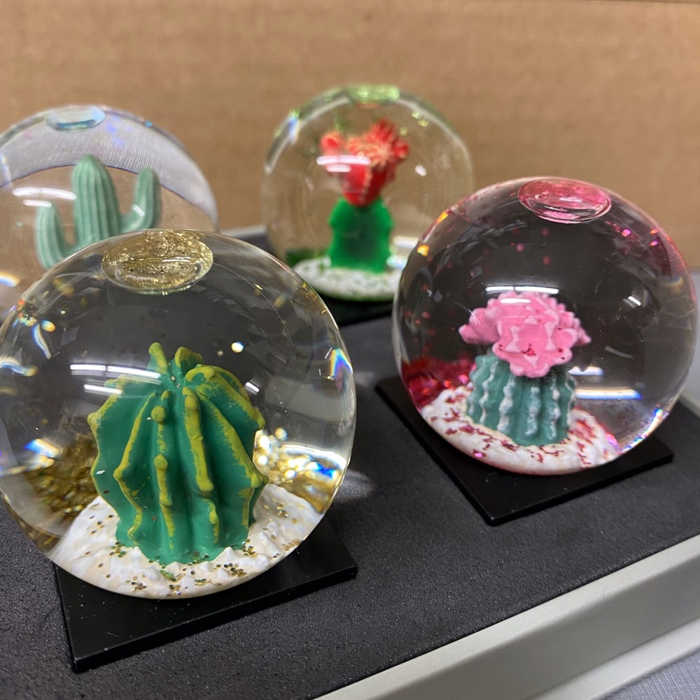 Mini snow globes with cactus, four in the set